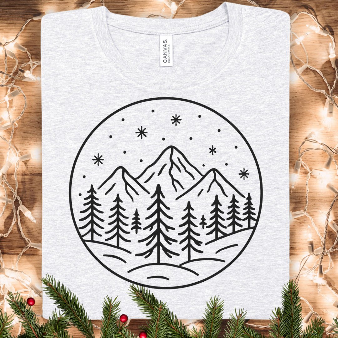 Winter Mountain Adventure Line Art T-Shirt