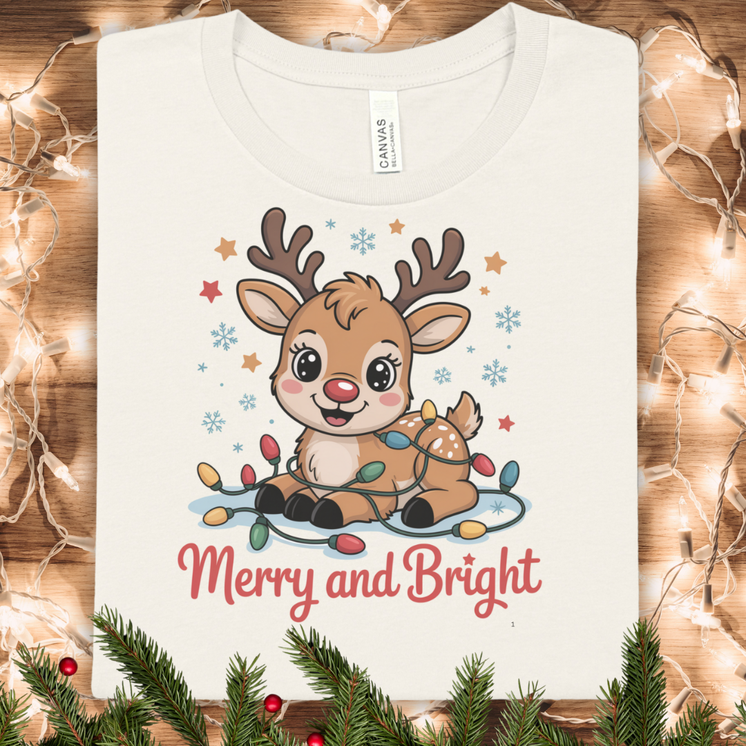Merry and Bright Reindeer Holiday Tee