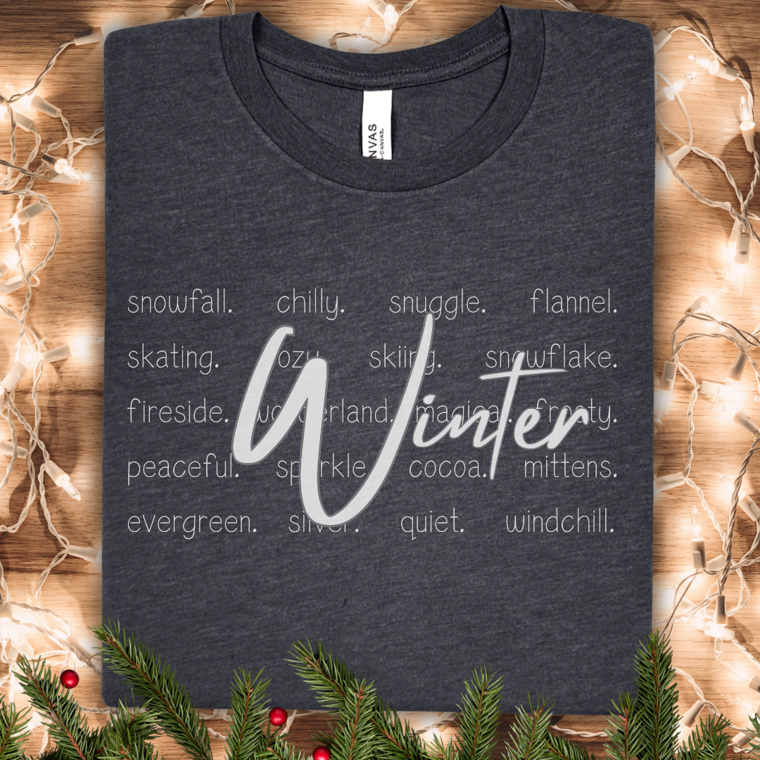 Winter Script Tee - Minimal Seasonal Graphic T-Shirt