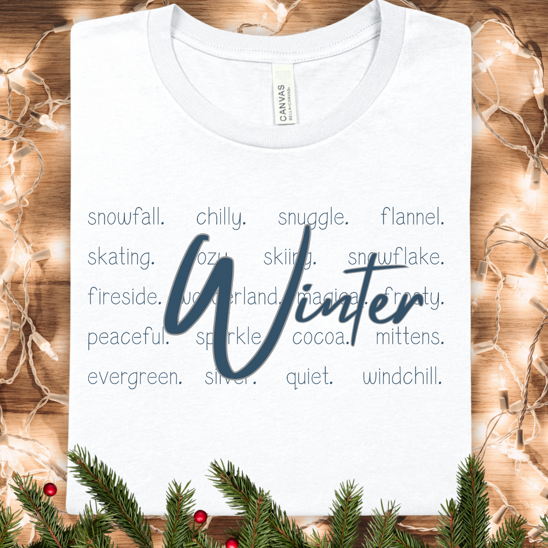 Winter Script Tee - Minimal Seasonal Graphic T-Shirt