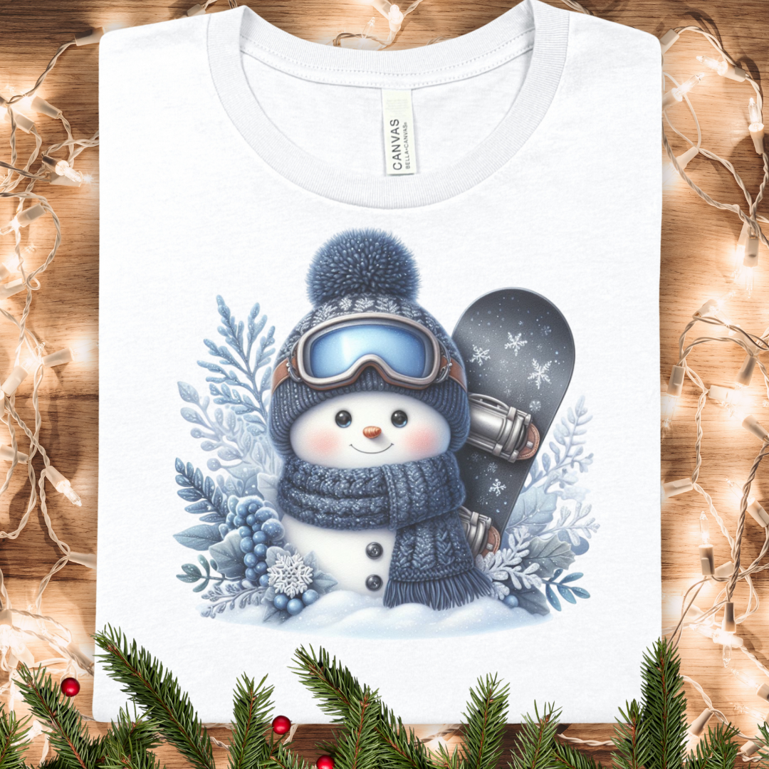 Snowboard Snowman T‑Shirt — Cute Winter Skiing Snowboarder Graphic Tee