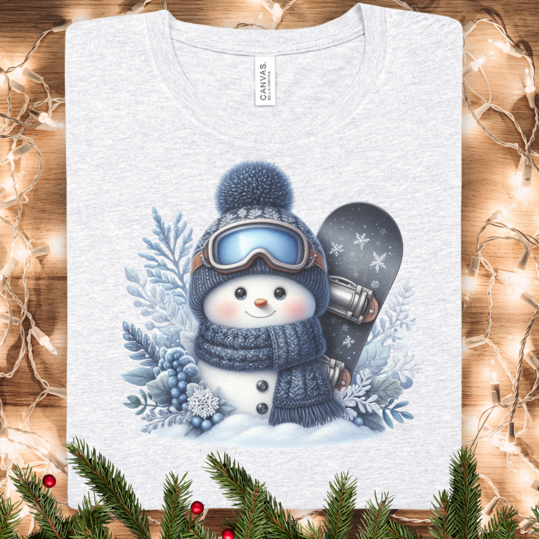 Snowboard Snowman T‑Shirt — Cute Winter Skiing Snowboarder Graphic Tee