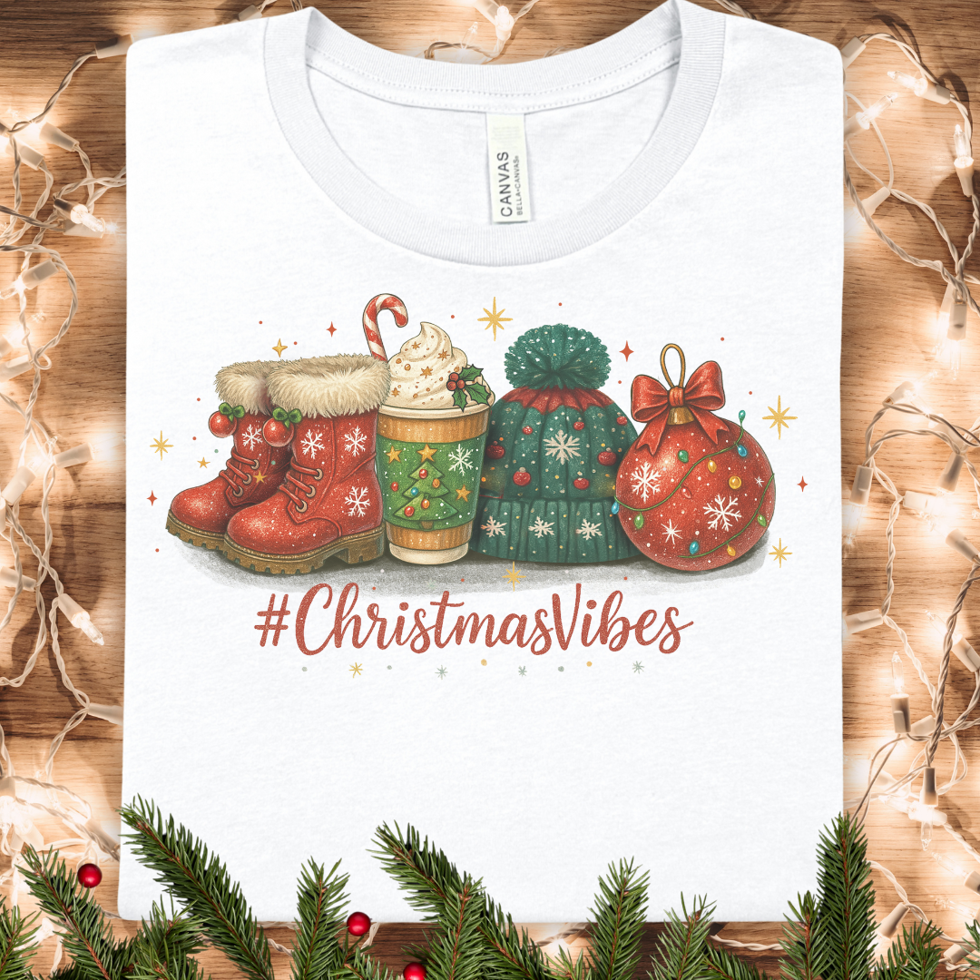 Christmas Vibes T-Shirt — Holiday Stockings & Cocoa Graphic Tee