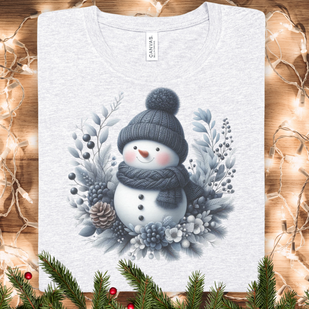Snowman Floral Tee — Cute Winter Snowman Graphic T-Shirt