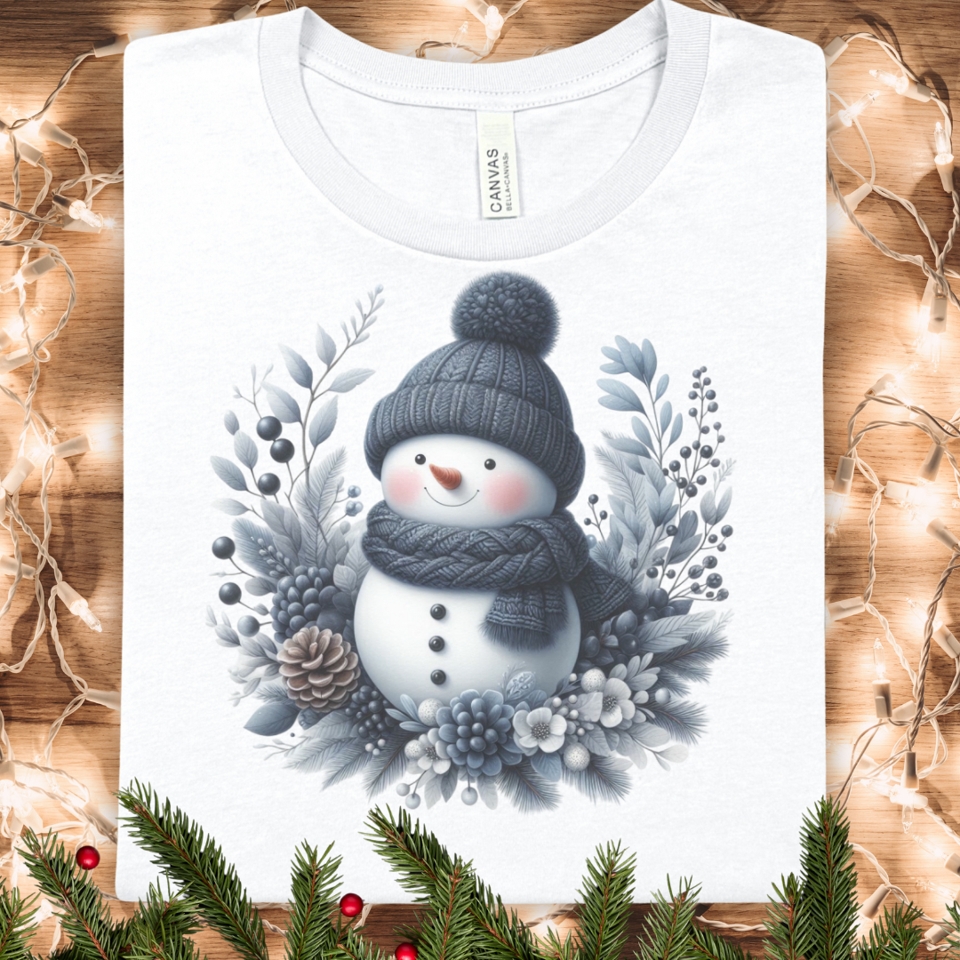 Snowman Floral Tee — Cute Winter Snowman Graphic T-Shirt