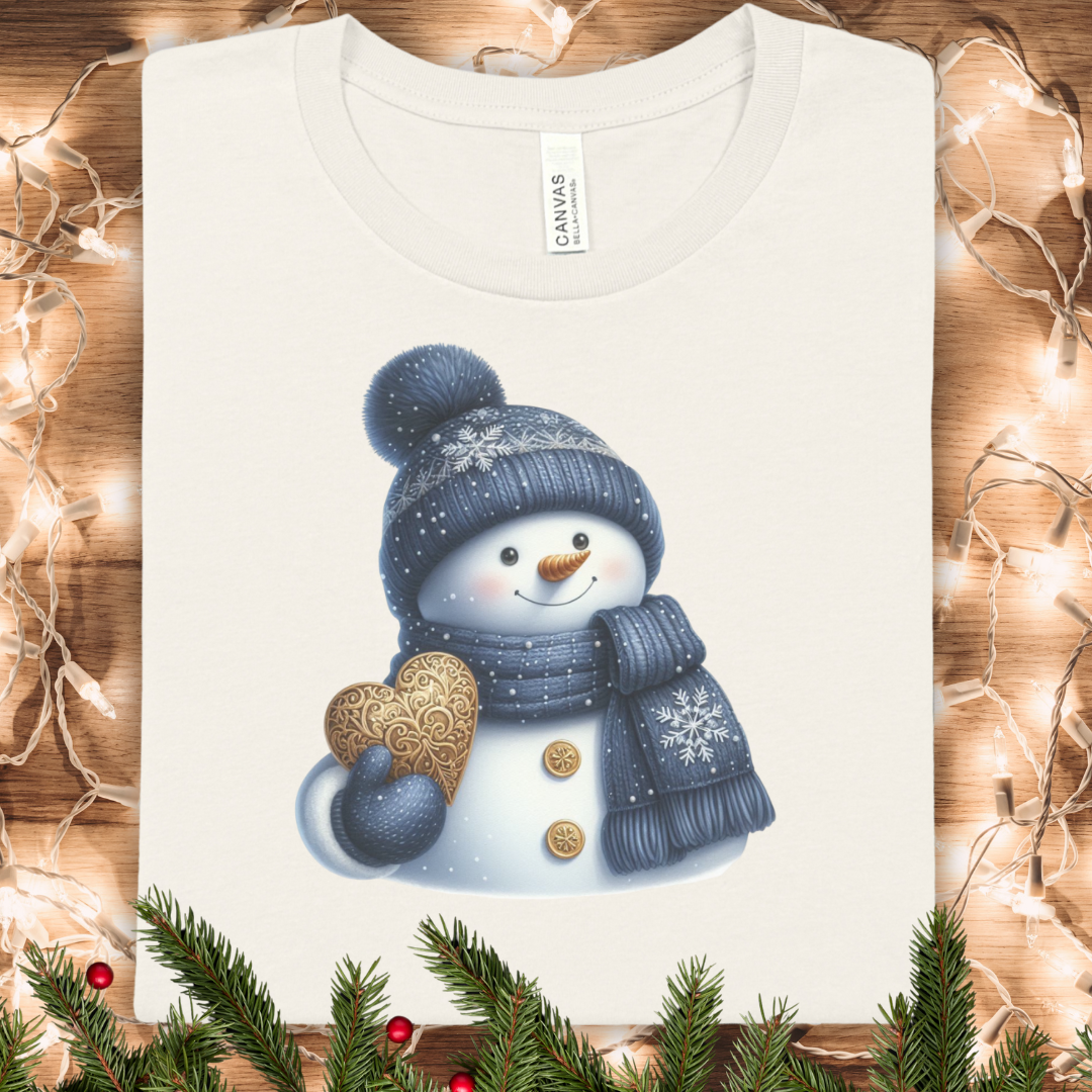 Snowman Holding Heart T‑Shirt — Cute Winter Holiday Tee