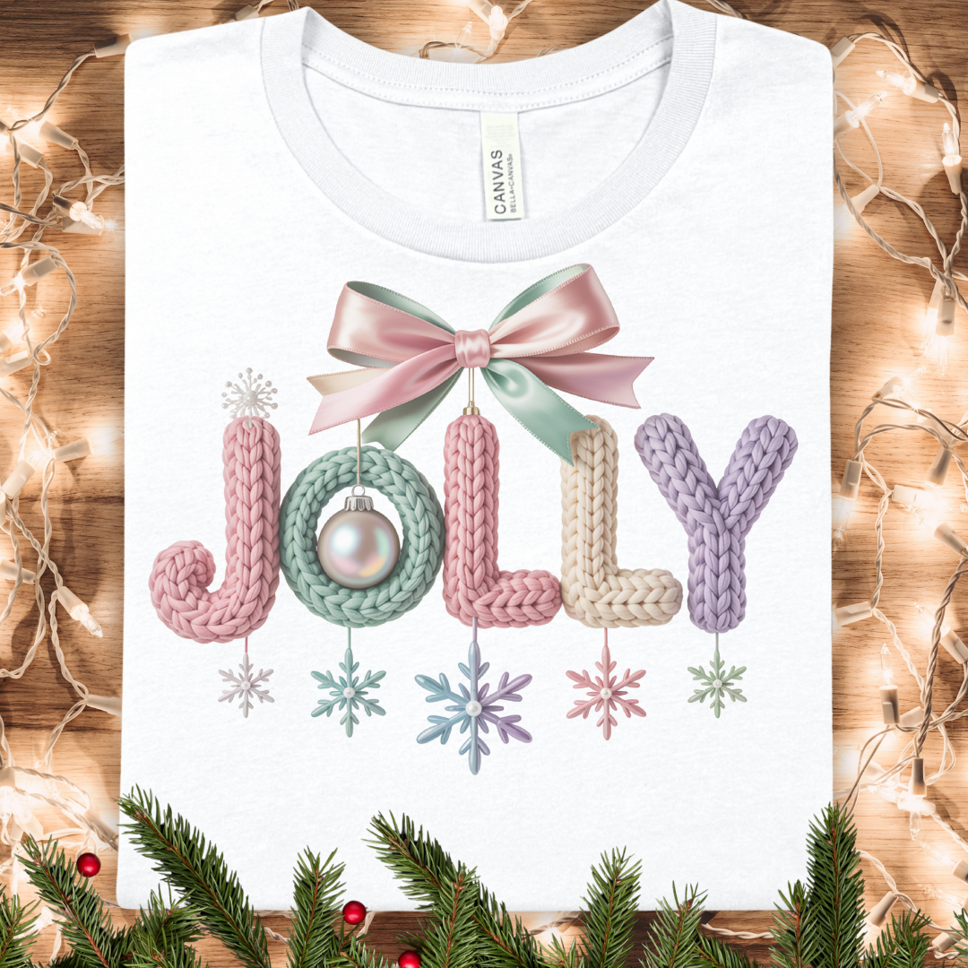 Jolly Holiday Tee – Pastel FAUX Knit Ornament Christmas T‑Shirt