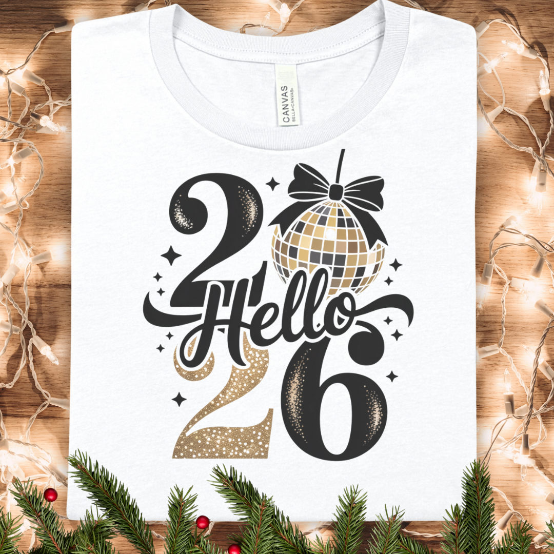 Hello 2026 Celebration Tee — New Year Disco Ball Graphic T‑Shirt