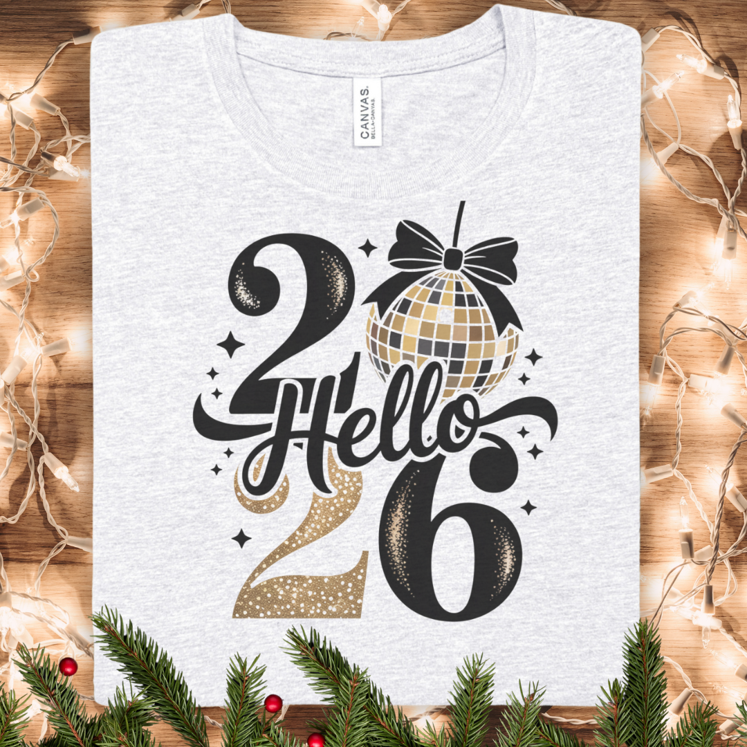 Hello 2026 Celebration Tee — New Year Disco Ball Graphic T‑Shirt