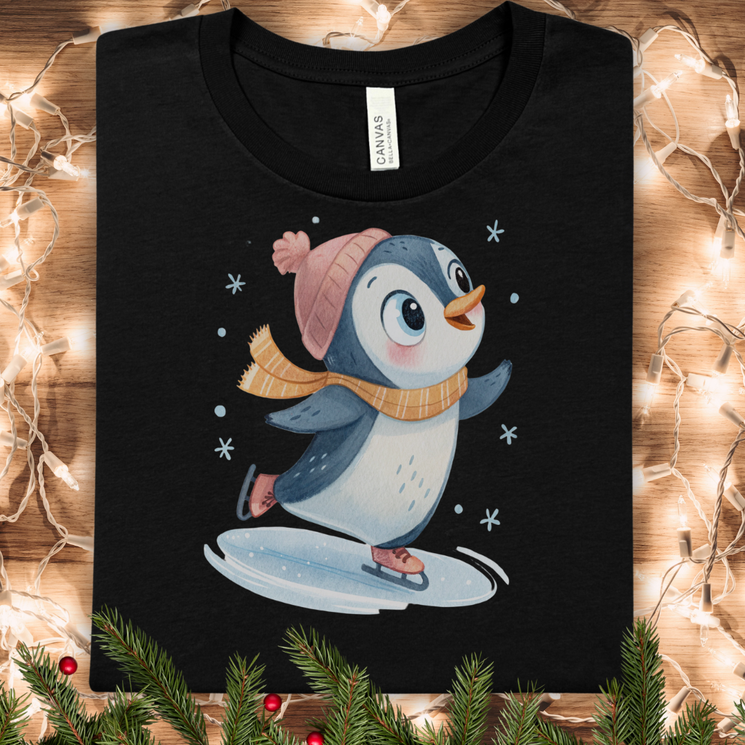 Cute Ice Skating Penguin T-Shirt — Adorable Winter Holiday Tee