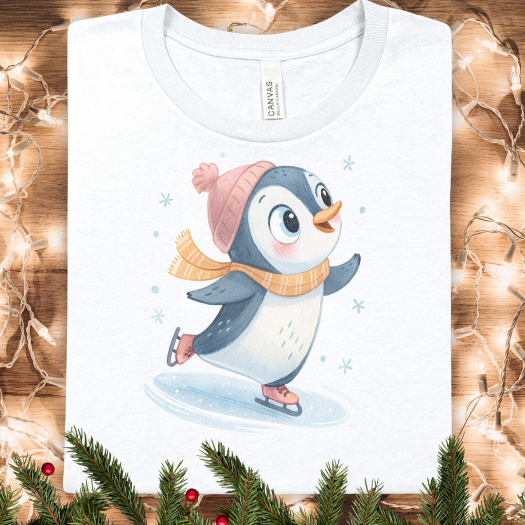 Cute Ice Skating Penguin T-Shirt — Adorable Winter Holiday Tee