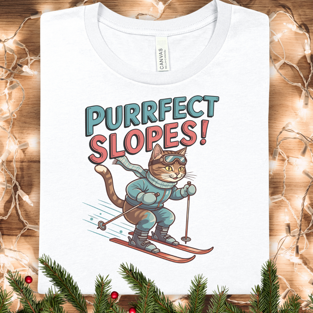 Purrfect Slopes Ski Cat T-Shirt