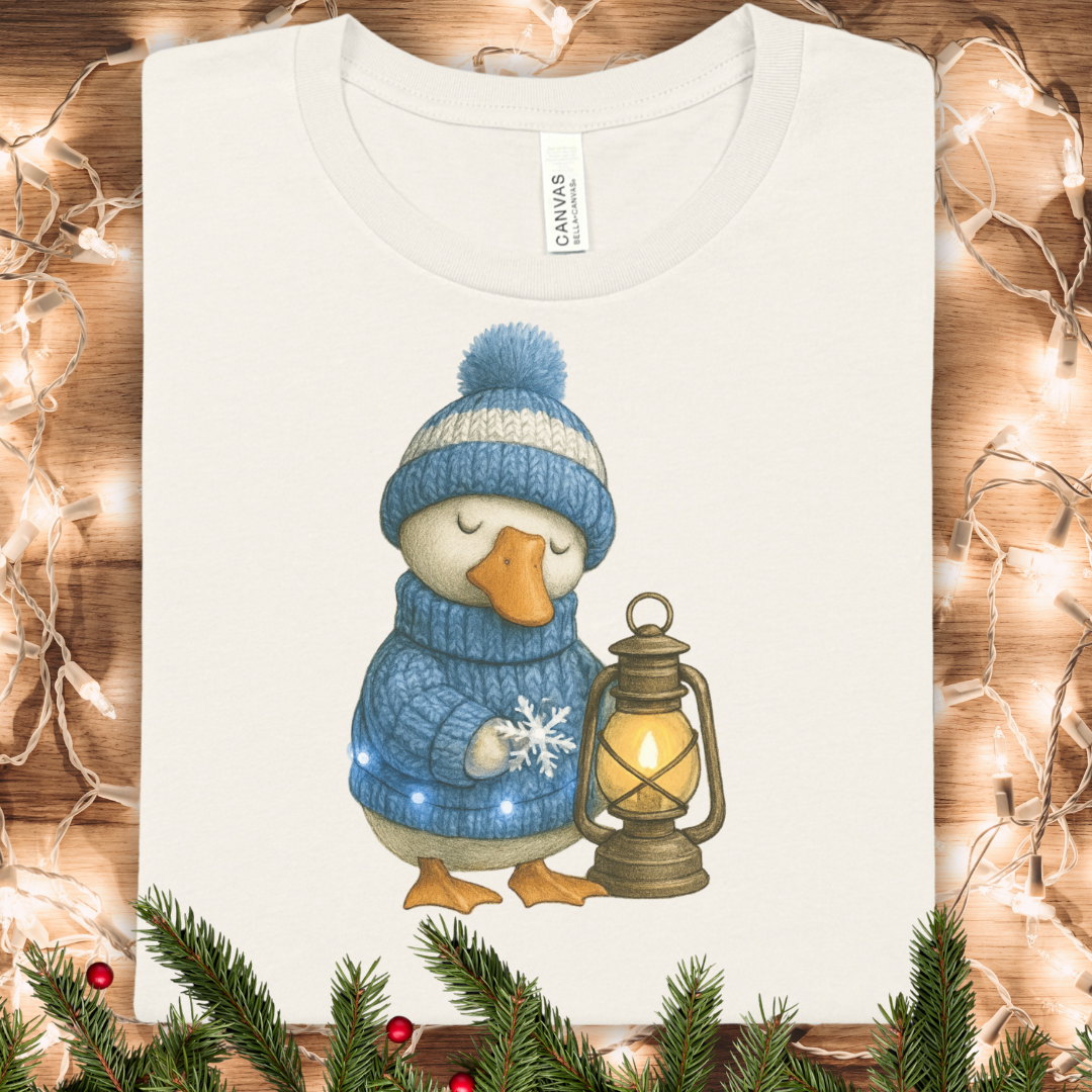 Cozy Goose Lantern T‑Shirt — Cute Winter Goose in Knit Hat Tee