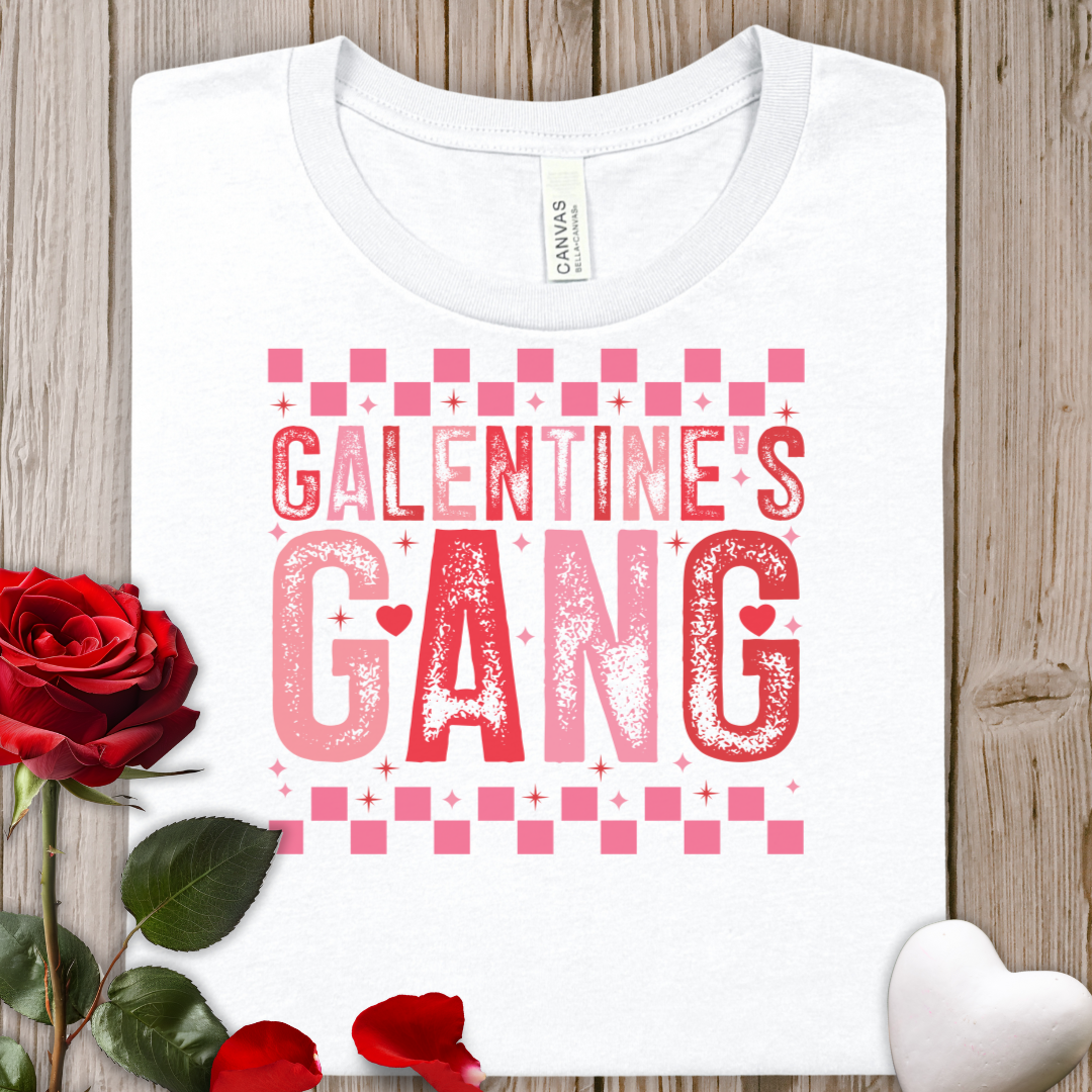 Galentine's Gang T-Shirt — Pink Checkerboard Valentine's Tee for Friends