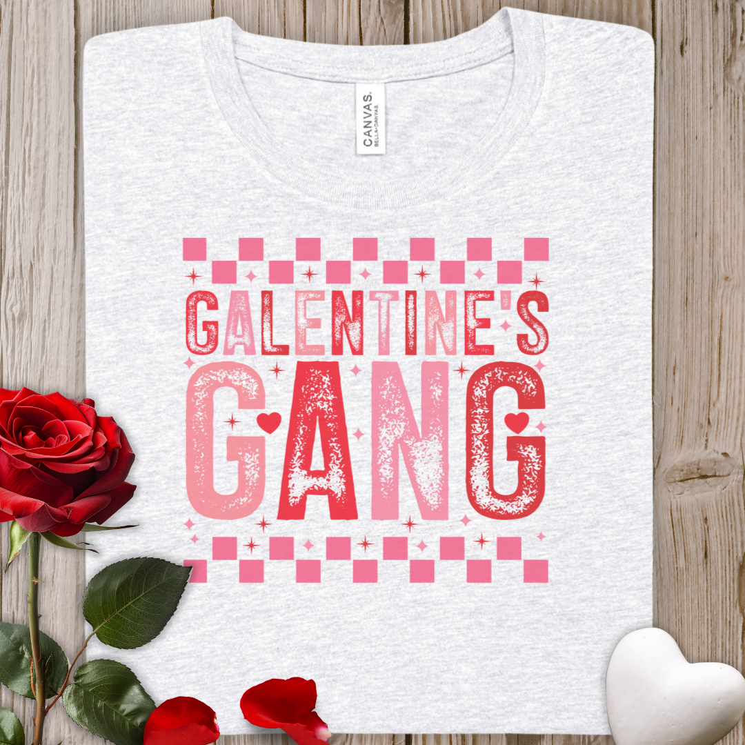 Galentine's Gang T-Shirt — Pink Checkerboard Valentine's Tee for Friends