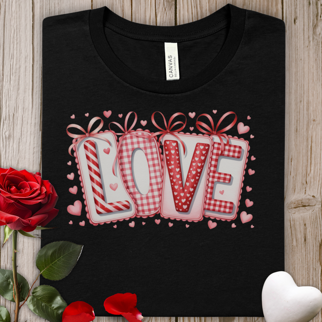 Love Graphic Tee — Pink Hearts Valentine’s Day T‑Shirt