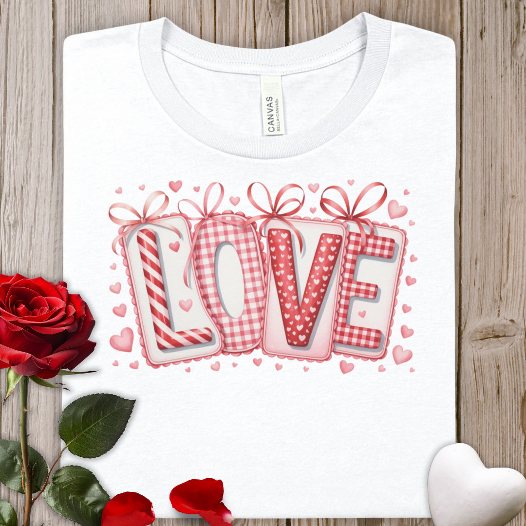 Love Graphic Tee — Pink Hearts Valentine’s Day T‑Shirt