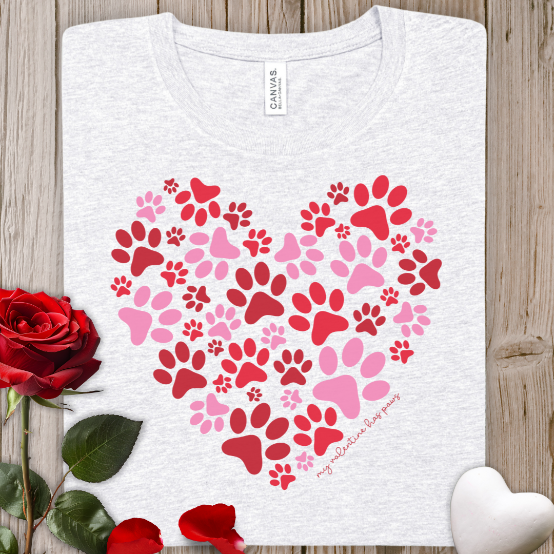 My Valentine Has Paws Pink Heart Paw Print T-Shirt