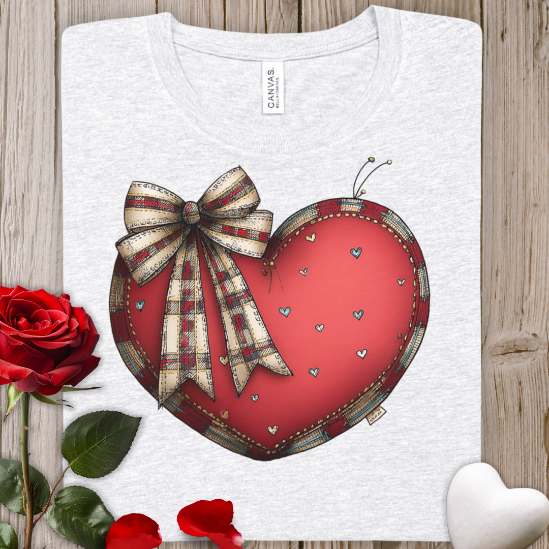 Valentine Red Heart with Plaid Bow T-Shirt