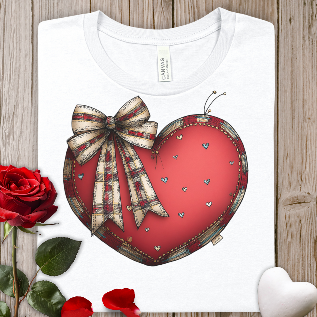 Valentine Red Heart with Plaid Bow T-Shirt