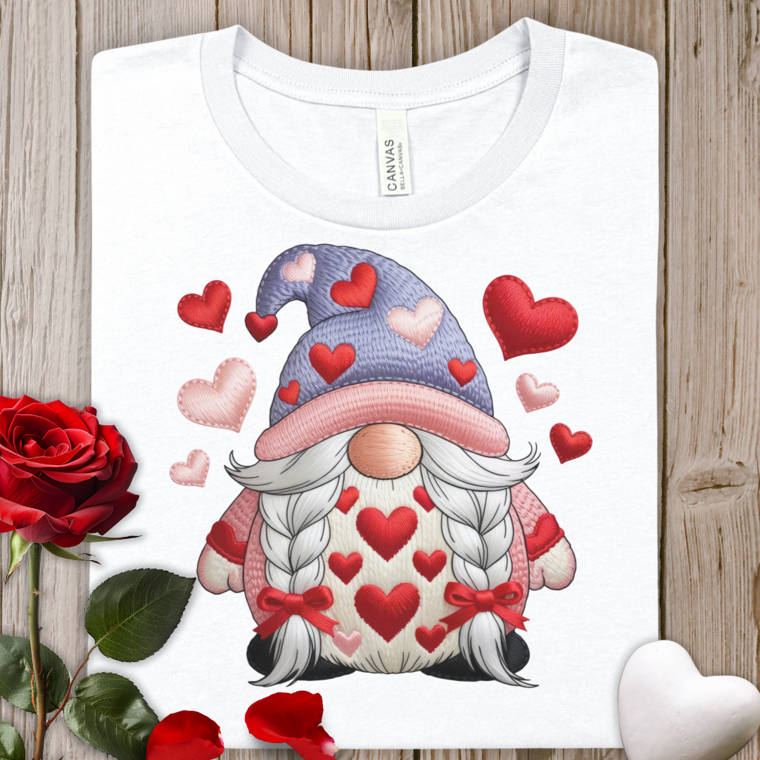 Valentine Gnome T-Shirt — Cute Heart Gnome Tee for Valentine's Day