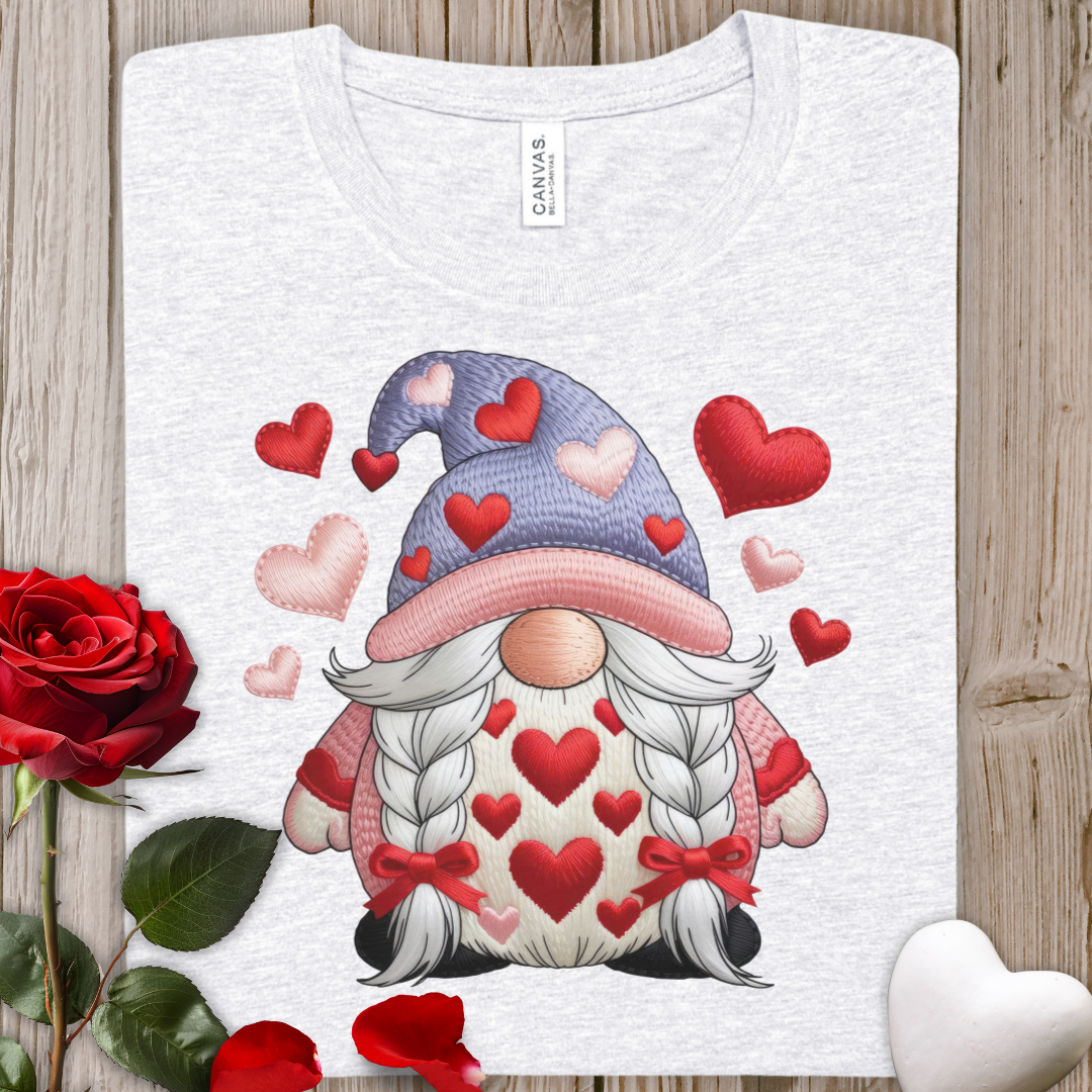 Valentine Gnome T-Shirt — Cute Heart Gnome Tee for Valentine's Day