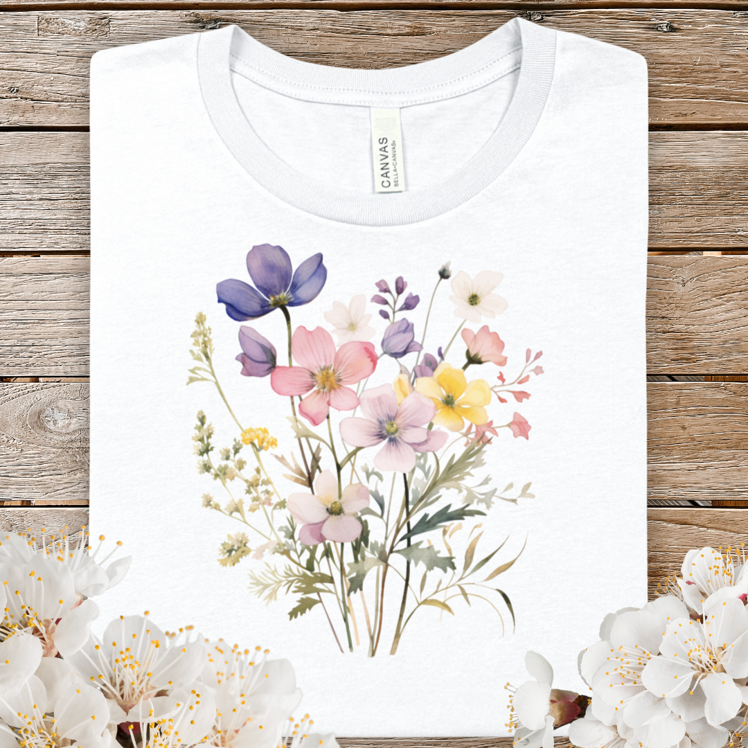 Floral Watercolor Bouquet T‑Shirt — Soft Pastel Spring Tee
