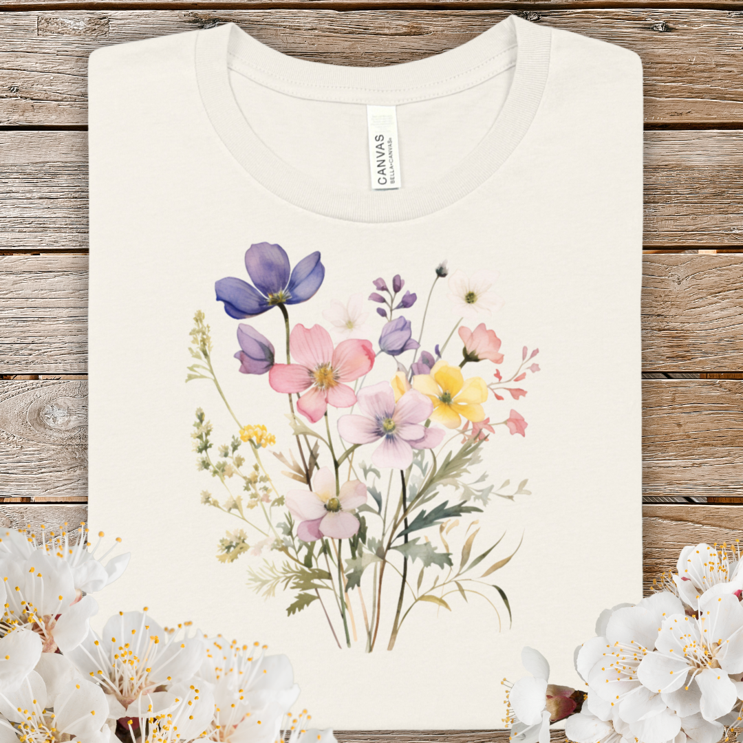 Floral Watercolor Bouquet T‑Shirt — Soft Pastel Spring Tee