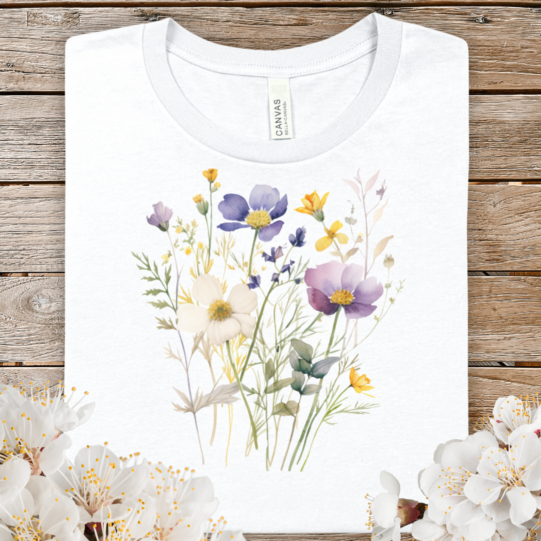 Spring Floral Meadow Tee — Watercolor Wildflower Garden T-Shirt