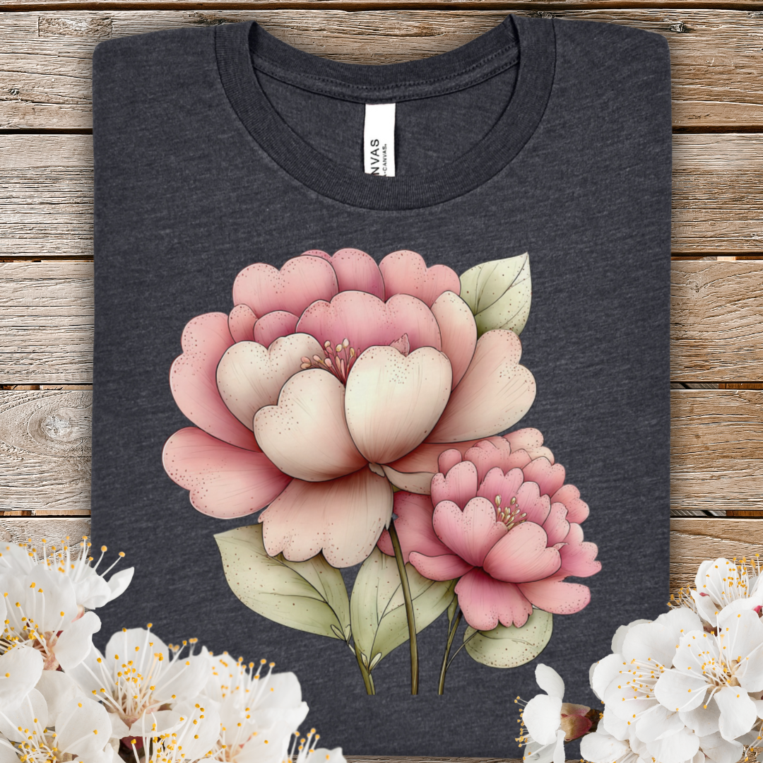 Spring Floral Peonies Tee — Soft Pink Watercolor Flower T-Shirt