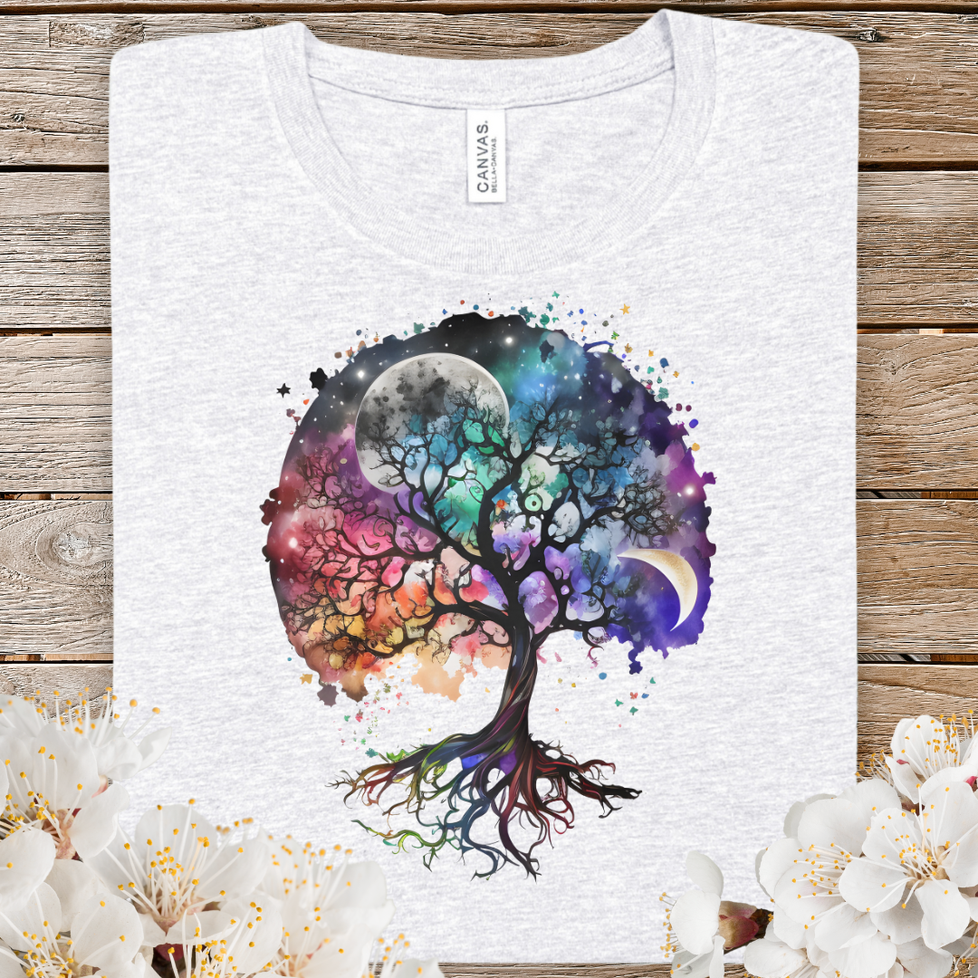 Spring Cosmic Tree of Life T-Shirt — Colorful Galaxy Nature Tee