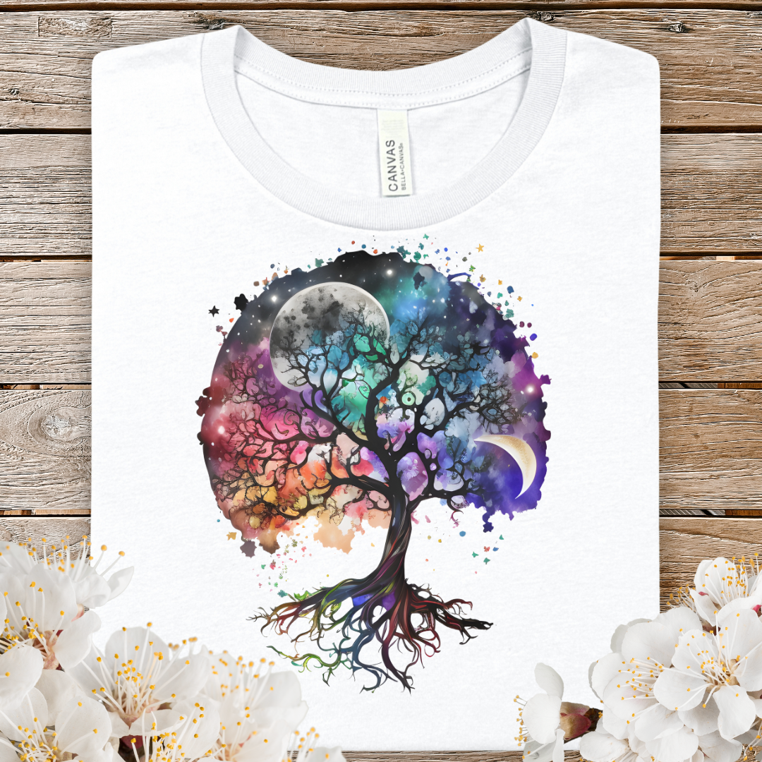 Spring Cosmic Tree of Life T-Shirt — Colorful Galaxy Nature Tee