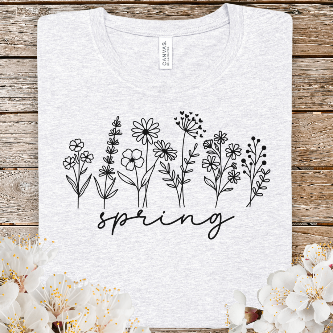 Spring Floral Tee — Hand-Drawn Wildflowers "spring" Graphic T-Shirt