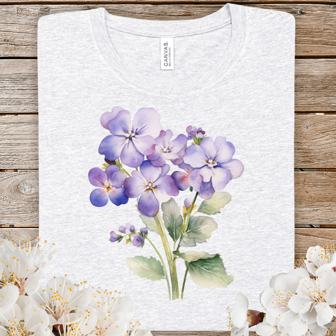 Purple Violet Floral Spring Tee — Watercolor Violets T-Shirt
