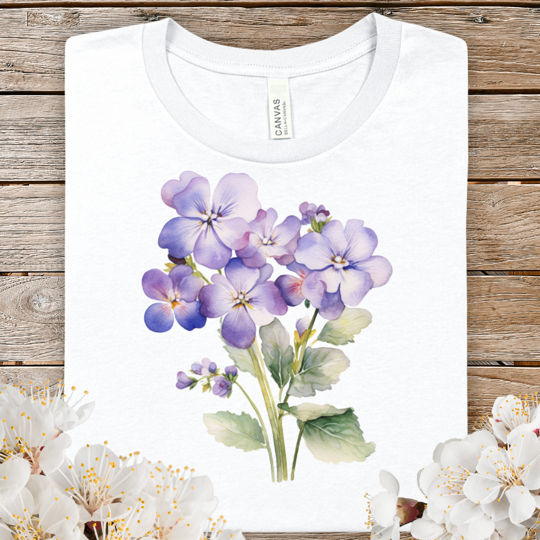 Purple Violet Floral Spring Tee — Watercolor Violets T-Shirt