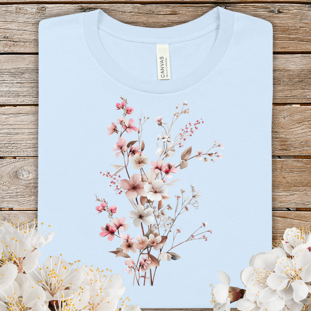 Spring Floral Cherry Blossom Tee — Pink Sakura Branch Graphic T-Shirt