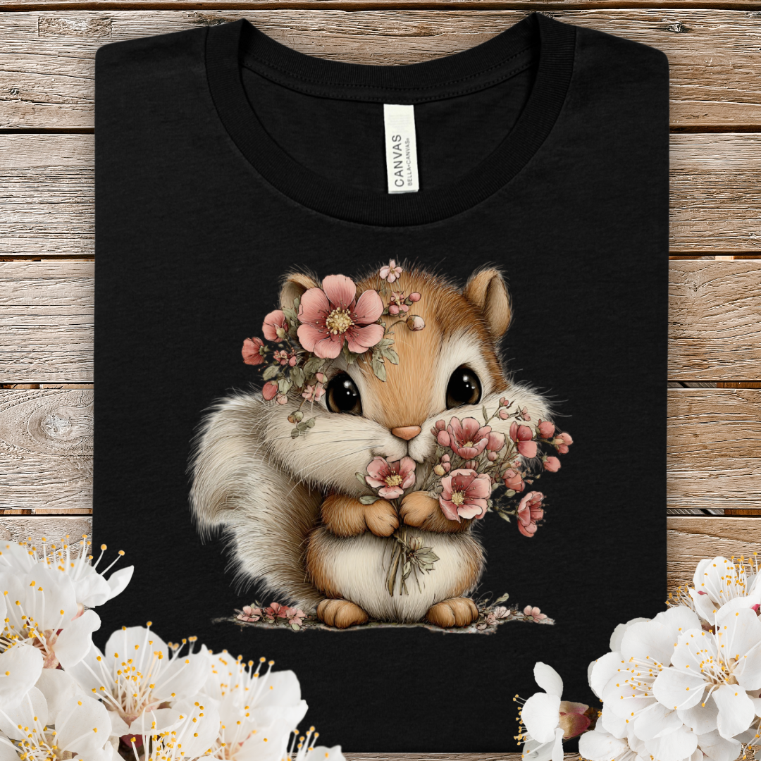 Cute Floral Chipmunk T-Shirt - Adorable Spring Animal Tee