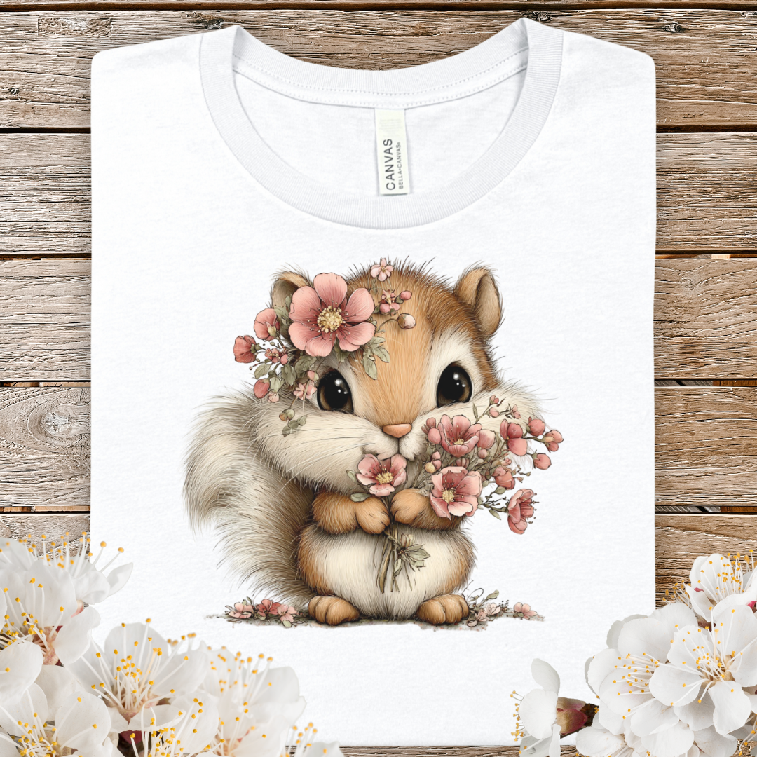 Cute Floral Chipmunk T-Shirt - Adorable Spring Animal Tee