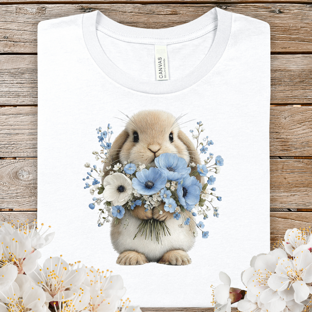 Cute Spring Bunny Bouquet T‑Shirt — Floral Rabbit Graphic Tee