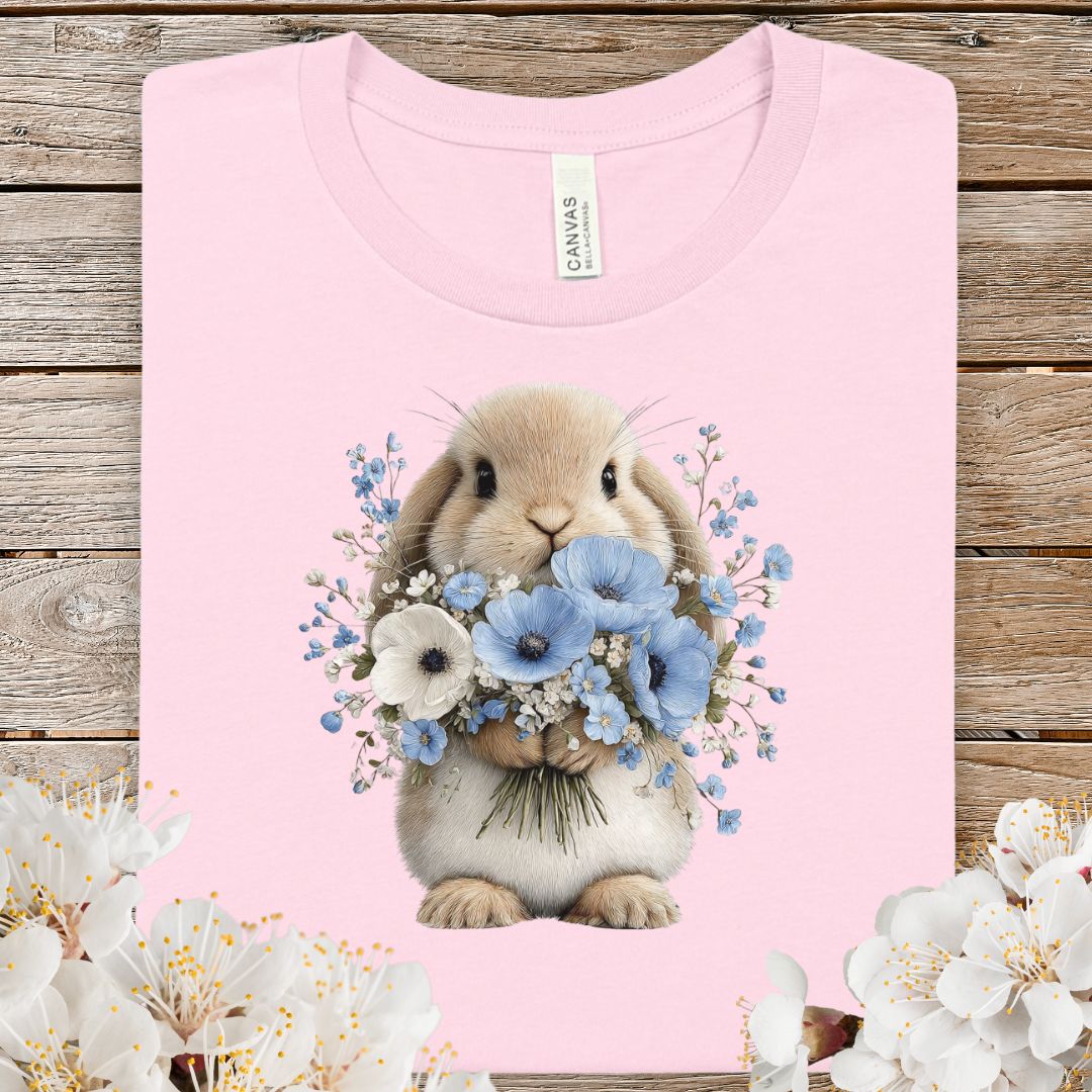 Cute Spring Bunny Bouquet T‑Shirt — Floral Rabbit Graphic Tee