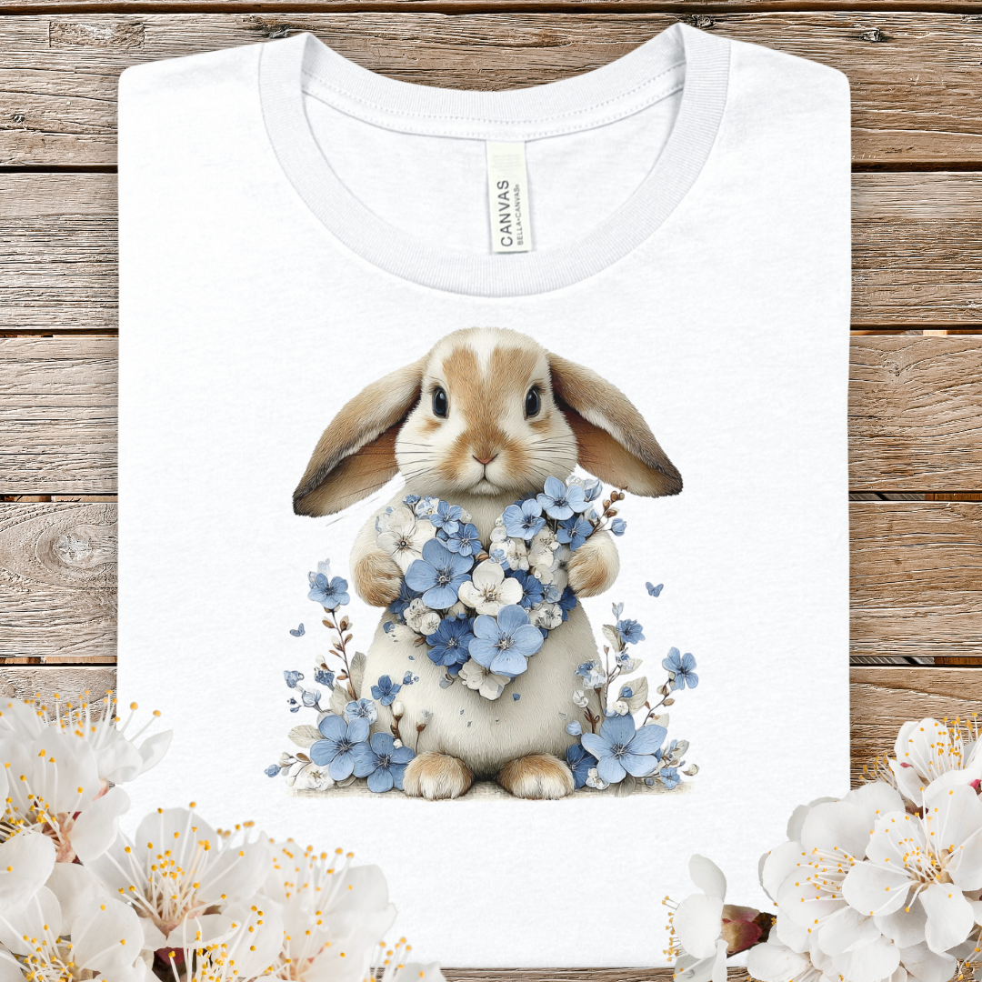 Spring Bunny with Blue Flowers T‑Shirt