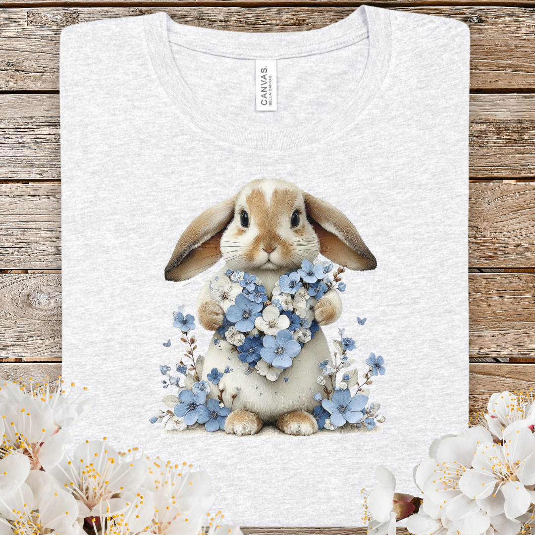 Spring Bunny with Blue Flowers T‑Shirt
