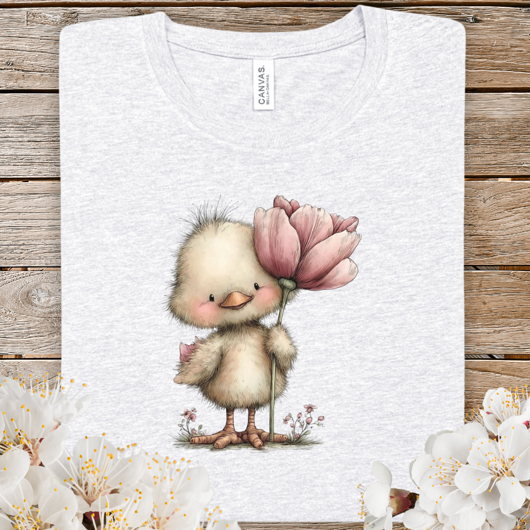 Cute Chick with Pink Tulip T-Shirt — Adorable Spring Baby Bird Tee