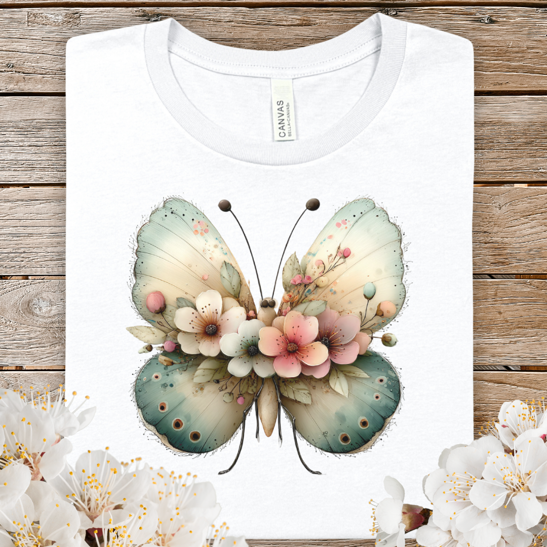 Spring Butterfly Floral Tee — Pastel Watercolor Butterfly T-Shirt