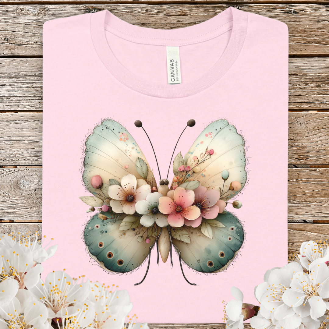Spring Butterfly Floral Tee — Pastel Watercolor Butterfly T-Shirt