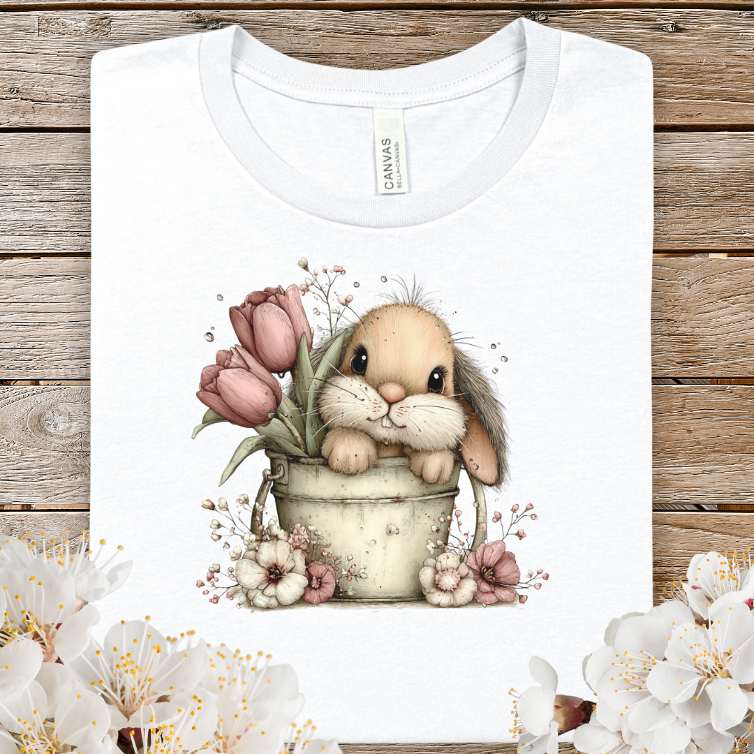Cute Bunny in Flower Pot T‑Shirt — Adorable Spring Easter Tee