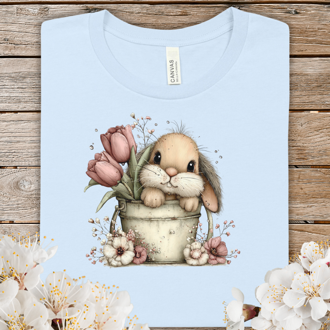 Cute Bunny in Flower Pot T‑Shirt — Adorable Spring Easter Tee
