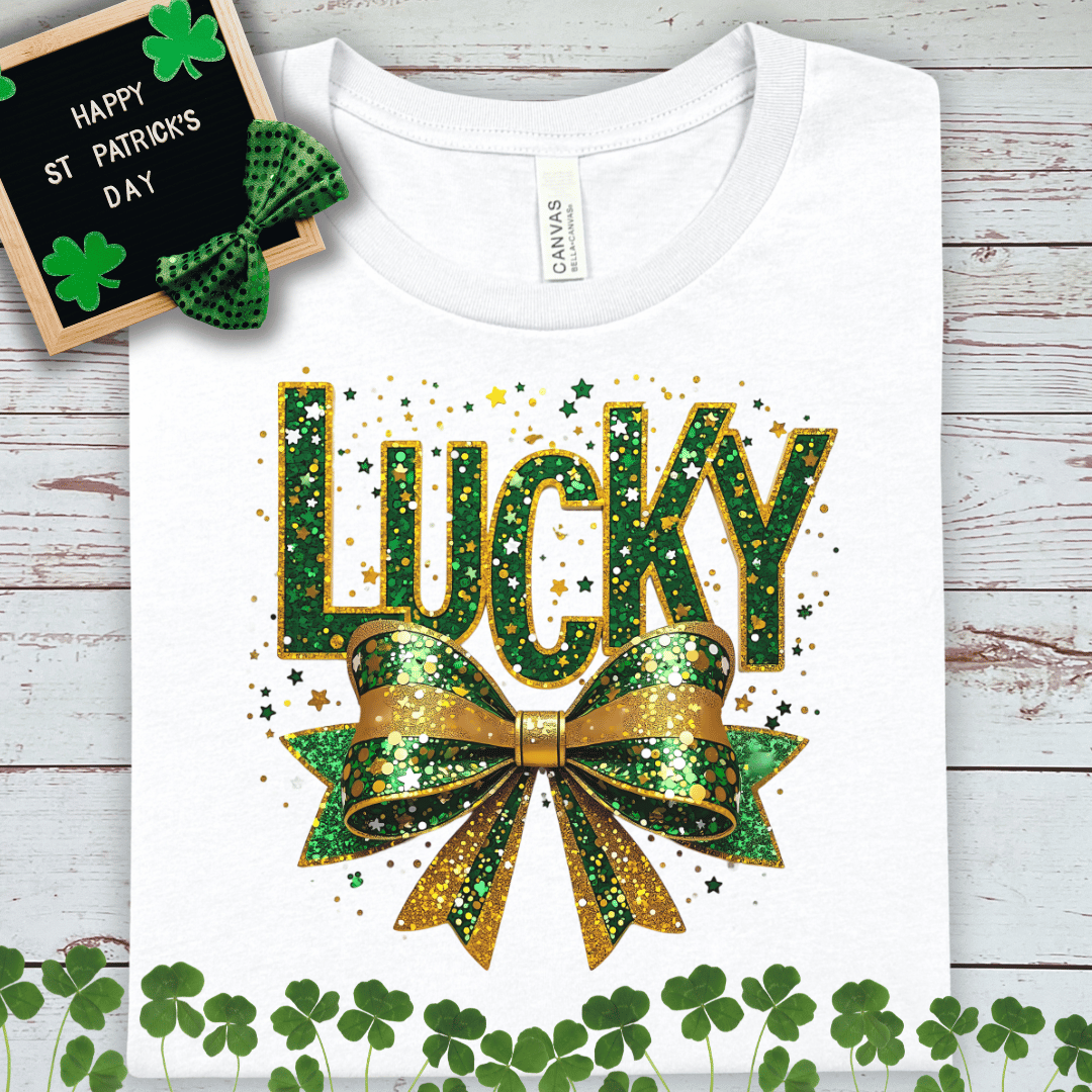 Lucky Bow T-Shirt — St. Patrick's Day Glitter Graphic Tee