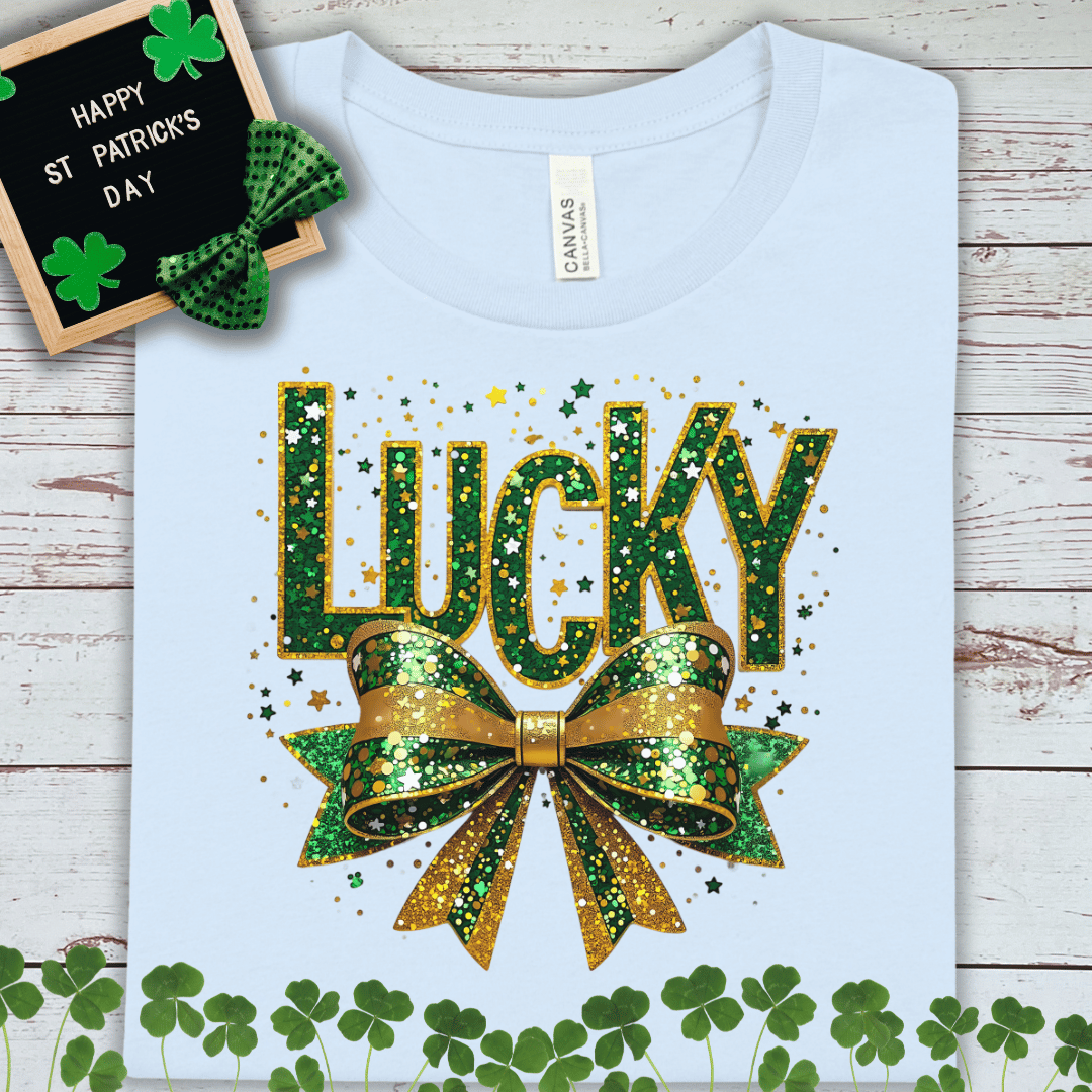 Lucky Bow T-Shirt — St. Patrick's Day Glitter Graphic Tee