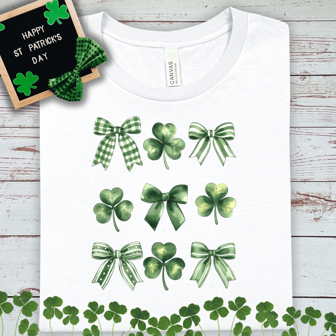 St. Patrick's Day Shamrock & Green Bow Tee